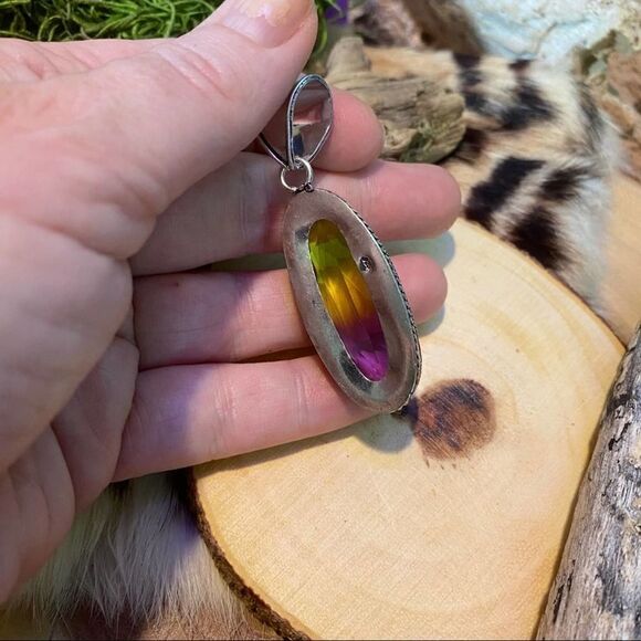 Bi-Color Tourmaline Green Purple Sterling Silver Pendant - Picture 10 of 10